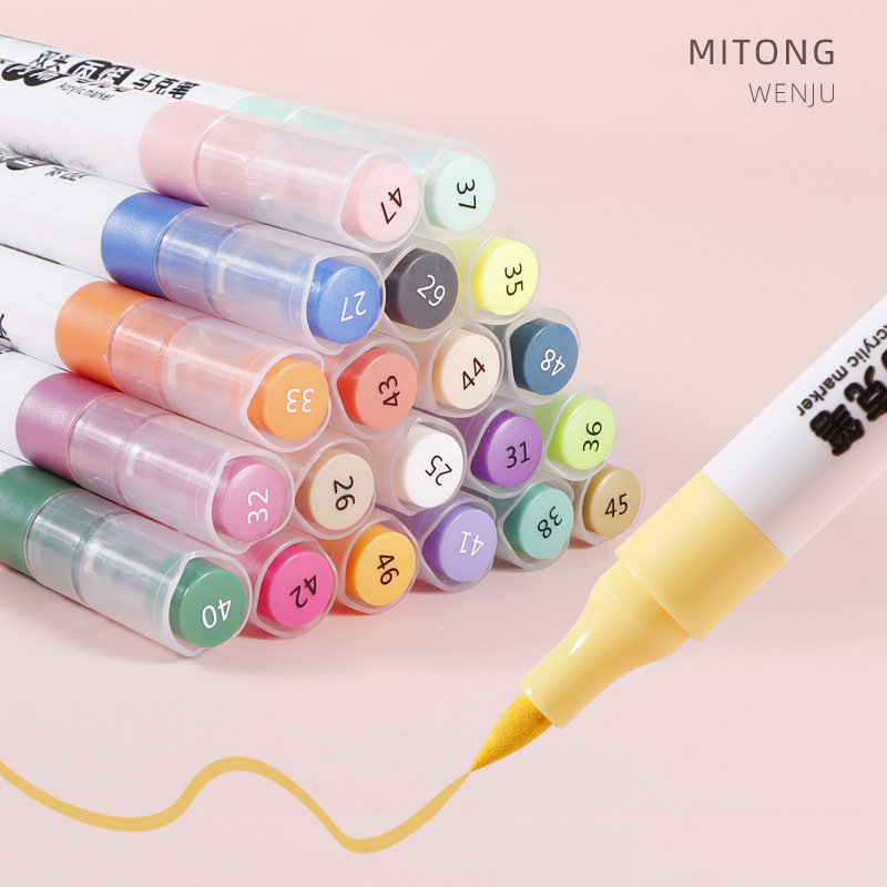 Pluma de marcador de acrílico de doble cabeza en caja de pintura para niños pluma de acuarela de 24 colores marcador impermeable pintura acrílica pluma para colorear