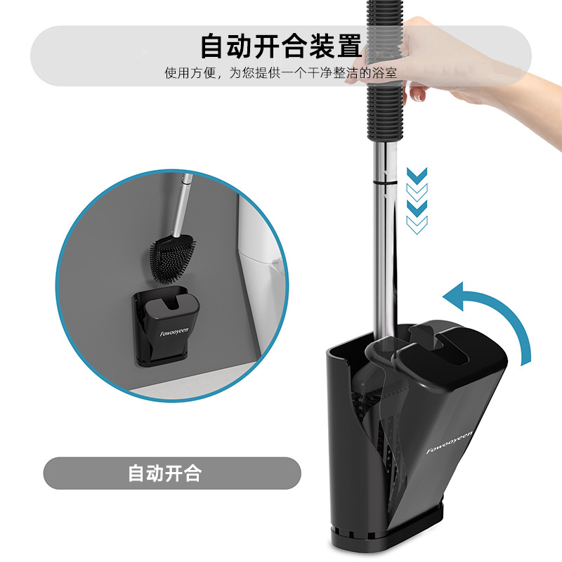 Fábrica personalizada de silicona montada en la pared no muerta ángulo de limpieza mango largo cepillo de pegamento flexible cabeza traje de limpieza de inodoro cepillo de inodoro