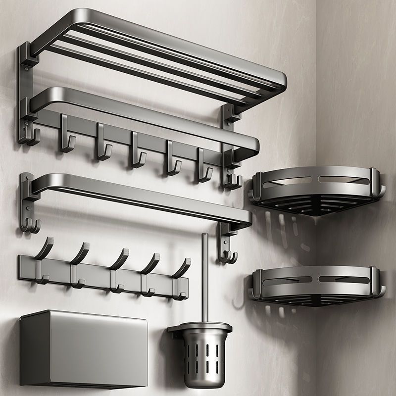 Manufacturer Wholesale Space Aluminum Towel Rack Punch-Free Bath Towel Rack Bathroom High-End Bathroom Space Aluminum Storage Rack