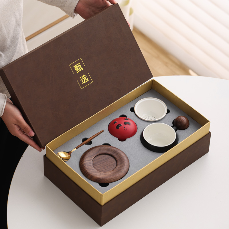 Guofeng panda taza de té y café taza de café taza de marca taza de cerámica regalo de mano set regalos comerciales LOGO