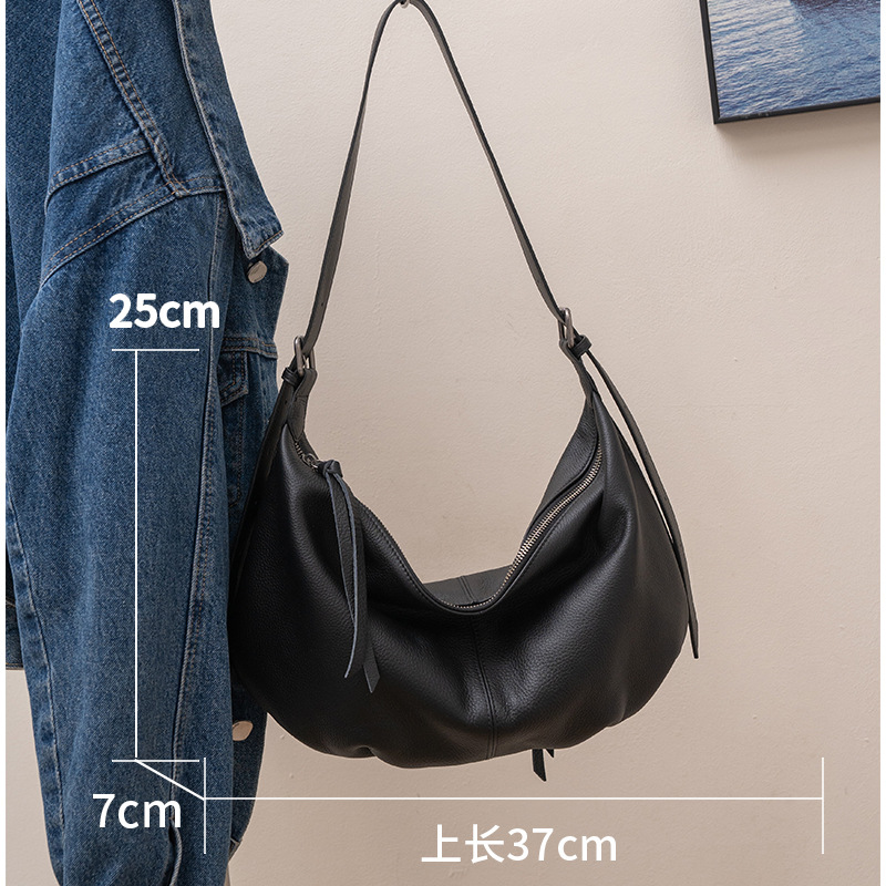 Bolso de mujer de cuero genuino bolso de mujer de gran capacidad 2025 nuevo bolso de albóndigas de cuero de vaca de primera capa con bolso de hombro único de cercanías