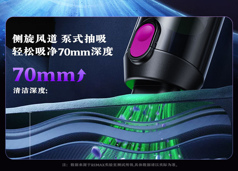 REMAX Rui Liang car-mounted, cordless, brushless vacuum cleaner with integrated blowing and suction functions, featuring a built-in light and long battery life for convenient portability