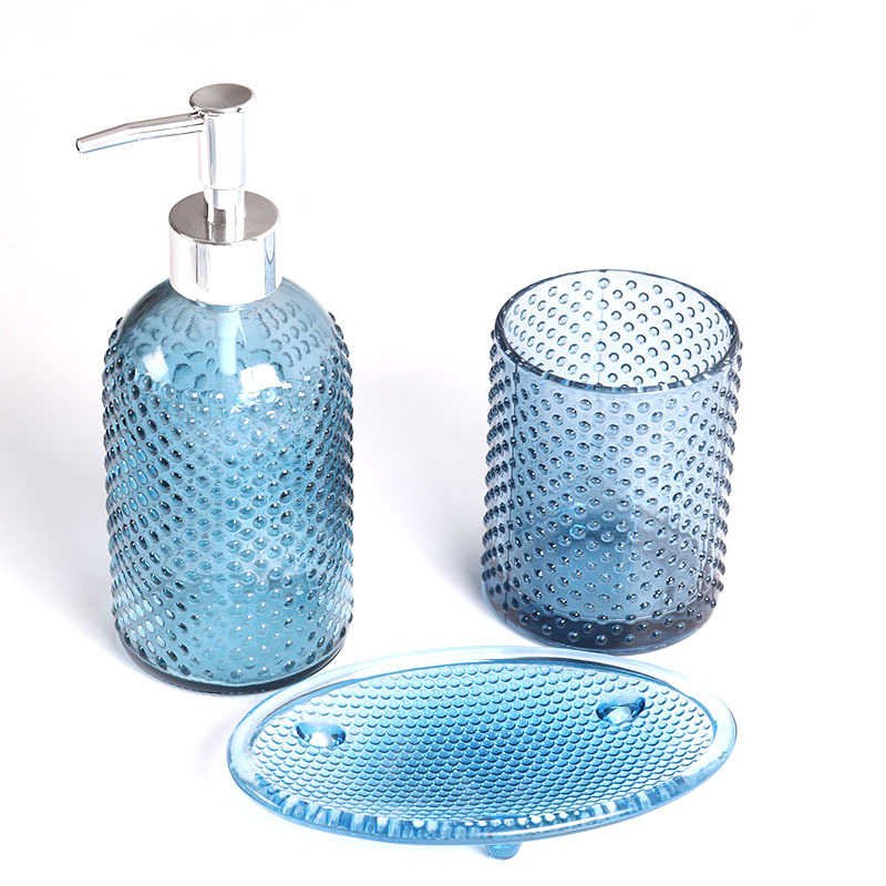 Juego de lavado de tres piezas Botella de vidrio Champú Gel de ducha Botella vacía Cepillo de dientes Taza de agua Acondicionador de hotel Botella subenvasada