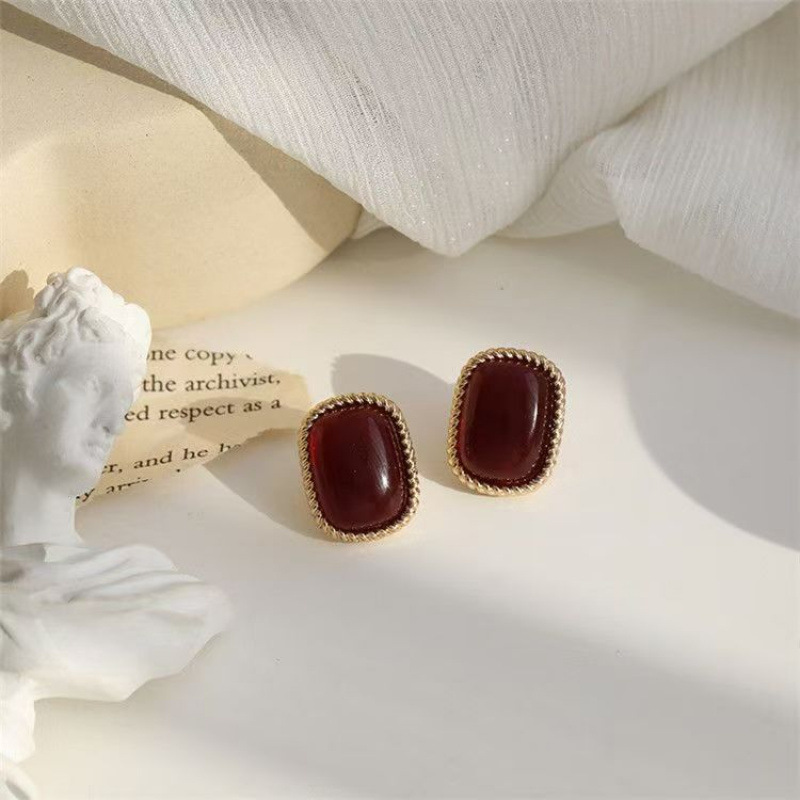 Earrings Red Earrings Sweet Super Fairy Cute Earrings Hong Kong Style Korean Student Simple Retro Earrings