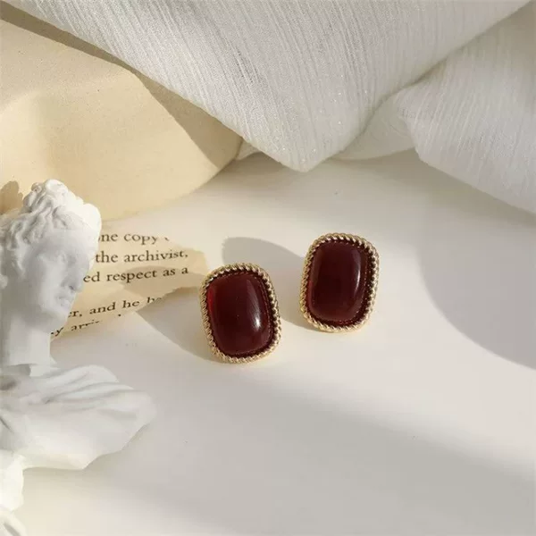 Earrings Red Earrings Sweet Super Fairy Cute Earrings Hong Kong Style Korean Student Simple Retro Earrings