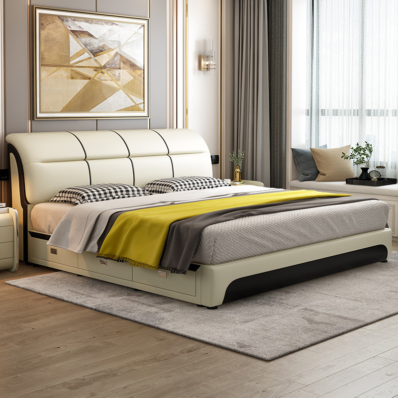 Simple Modern Leather Art Bed Technology Fabric Bed 1.8m Master Bedroom Bed 1.5m Tatami Double Bed Large Capacity Storage