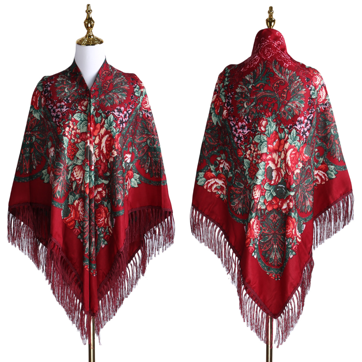 Cross-border explosions 160cm ethnic retro flower square 12cm elegant tassel shawl warm multi-functional scarf