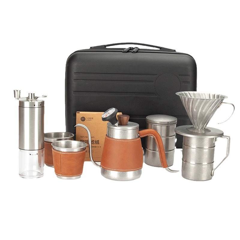 Festival regalo mano café traje maleta portátil al aire libre utensilios de café traje mano café traje completo
