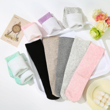 冬季新款保暖袜纯色中筒毛绒家居雪地袜简约竖条休闲地板袜直售