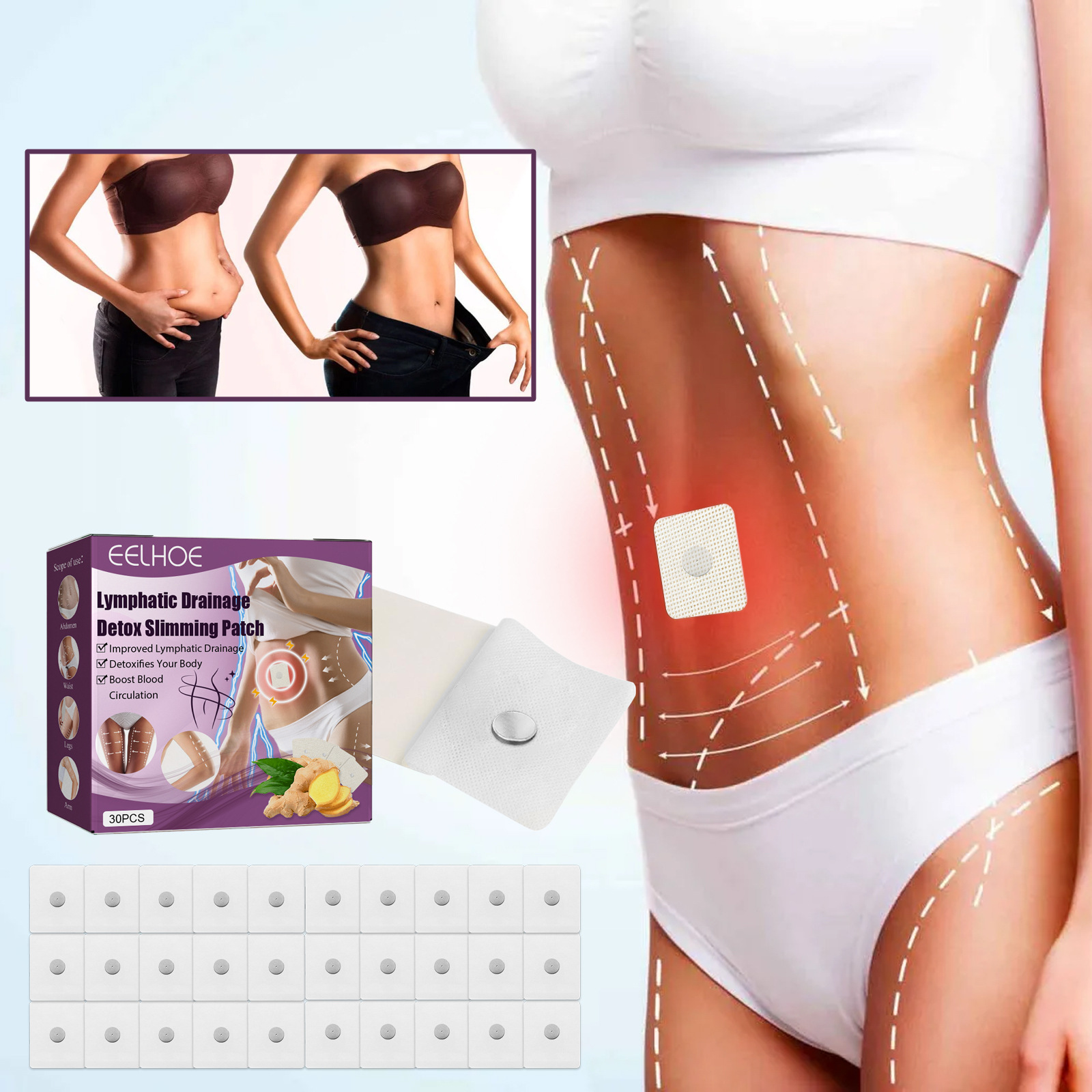 EELHOE lymphatic magnetic suction body large belly, tight and shaping waist fat, slimming patch for_voghion.com