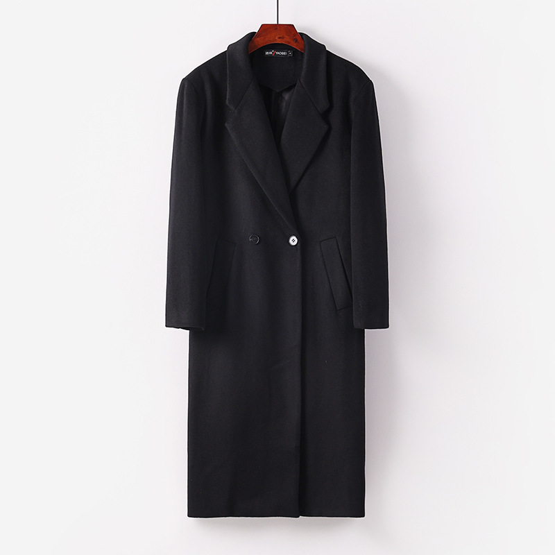 Autumn and Winter Long Double-Breasted Double-Sided Cashmere Coat for Men, Korean Style Loose Woolen Trench Coat