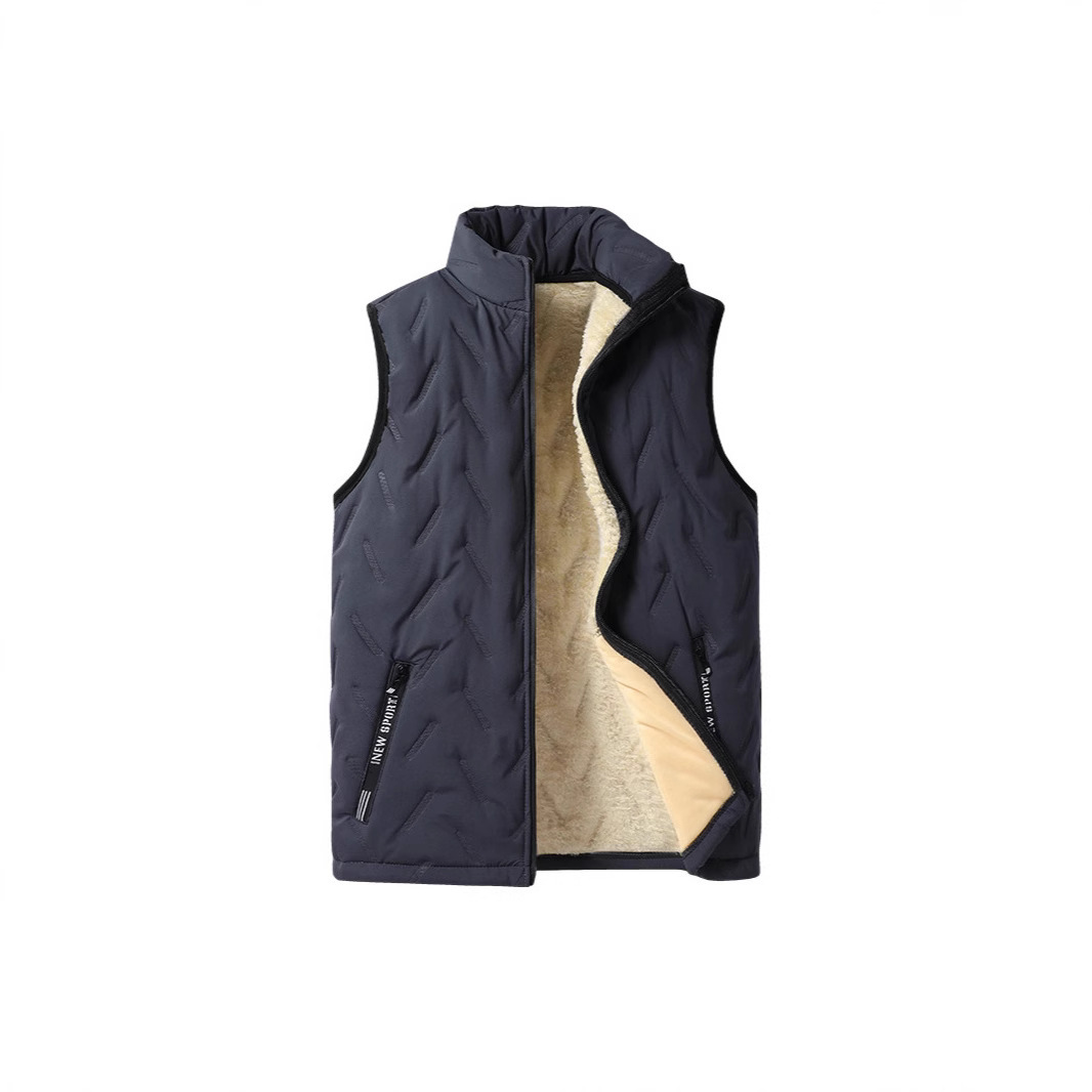 Cross-border men's ultrasonic fleece-lined sleeveless vest with stand-up collar, men's outdoor sports foreign trade lamb fleece vest