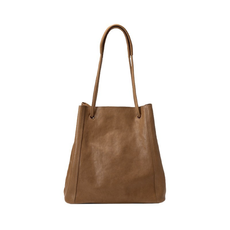 Genuine Vegetable-Tanned Leather Bucket Bag For Women - Crossbody Shoulder Bag, Large Capacity Tote, Vintage Cowhide Leather - Thumbnail 5