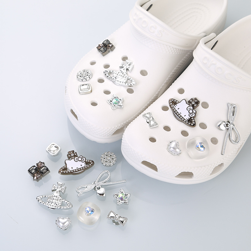 Popular High-End Clogs Shoe Buckle Accessories Silver Kitty Cat Flash Diamond Removable DIY Decorative Buckle Shoe Flower
