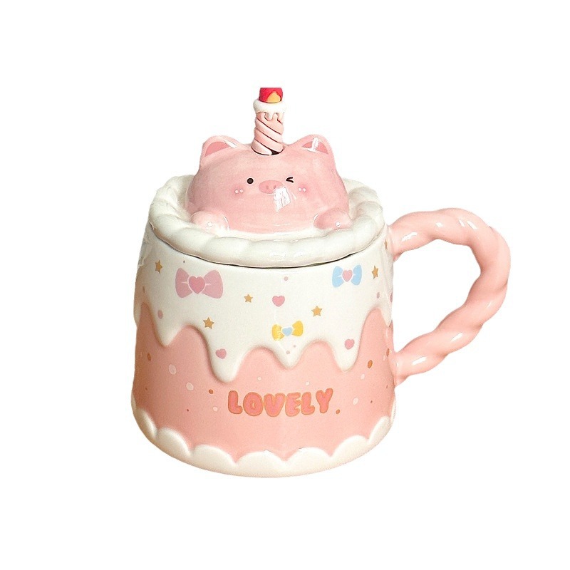 Tazas de cerámica con tapa de dibujos animados tazas de regalo de cumpleaños tazas de café de oficina para niños tazas de agua caseras caja de regalo creativa