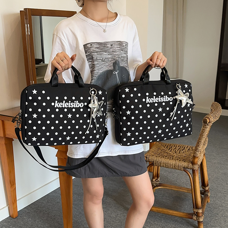 Korean-style computer bag 15inch women's polka dot handbag shoulder laptop bag 13-inch large capacity with charger compartment crossbody bag