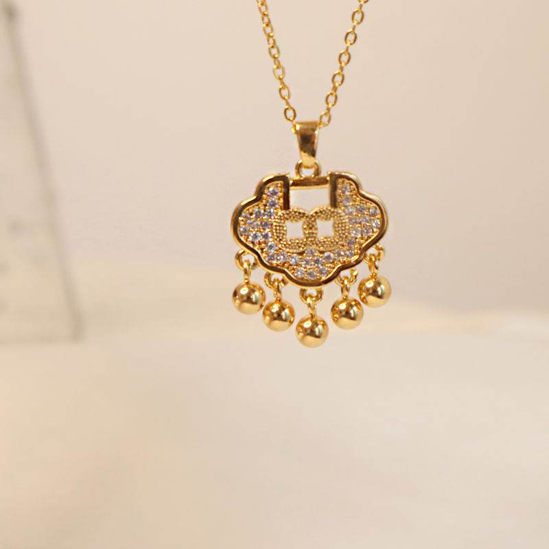 Ethnic Style Safety Lock Titanium Steel Inlay Rhinestones Pendant Necklace_colorza_1