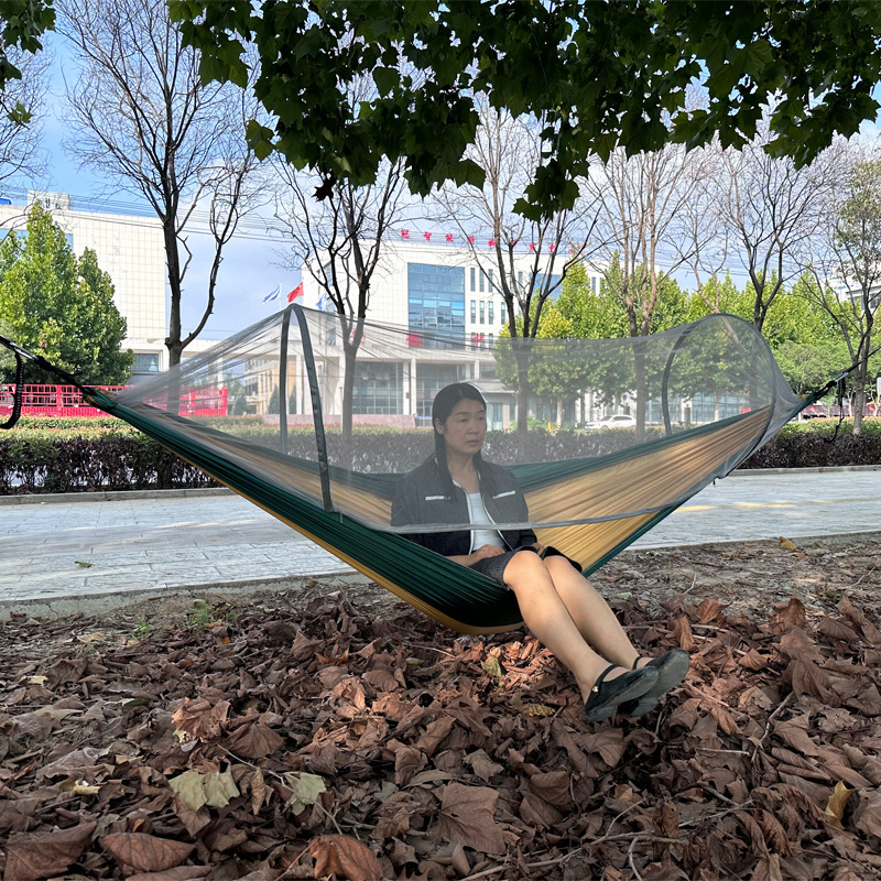 新型自動速開蚊帳ハンモックシングル二人屋外キャンプレジャー防蚊虫ハンモッククロスボーダー人気ブランコ|undefined