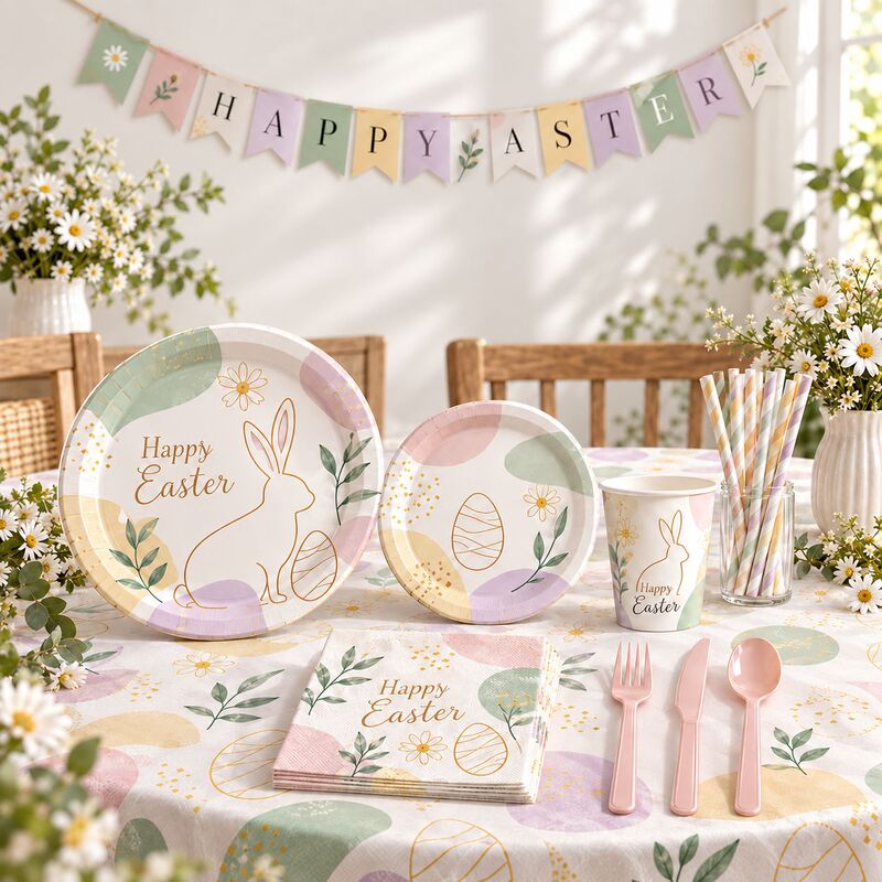 Maca Soft Rabbit Easter Party Tableware Set Disposable Paper Plates and Cups Holiday Tableware Set Maca Soft Rabbit Easter Party Tableware Set Disposable Paper Plates and Cups Holiday Tableware Set