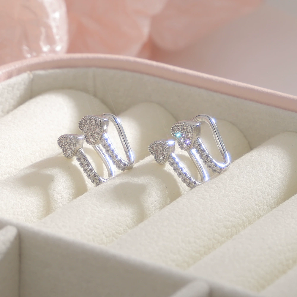 Милые серьги с zirconia в форме сердца, клипсы для ушей, брендовые клипсы, без пирсинга, инкрустированы бриллиантами