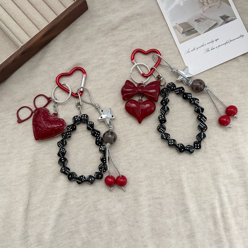 Miu Red Heart Bow Tie Bag Pendant Ins Fashion Sieve Dice Beaded Mobile Phone Pendant Keychain Miu Red Heart Bow Tie Bag Pendant Ins Fashion Sieve Dice Beaded Mobile Phone Pendant Keychain