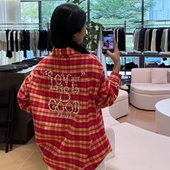 秋季上新现货 GOODBRAND 翻领格纹珍珠长袖衬衫 男女同款潮流单品