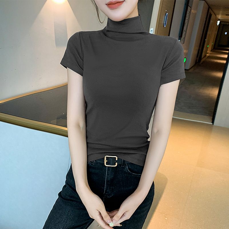다크 그레이 하프 터틀넥 반소매
