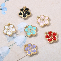 小清新雙面桃花花朵diy合金滴油飾品配件鑰匙扣項鍊吊墜手鍊掛件