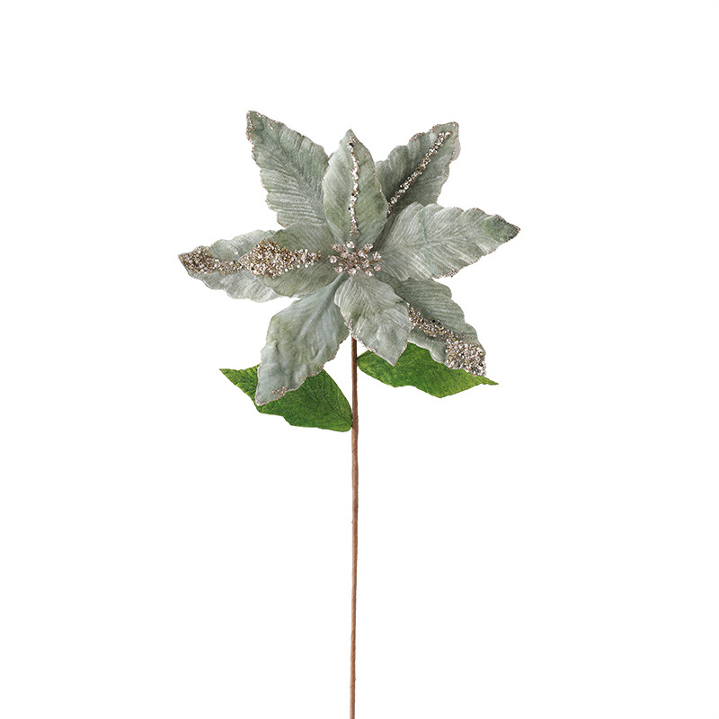 24 nuevas ventas transfronterizas de flores de Navidad verdes de alta calidad, flores de imitación de tamaño grande, accesorios de decoración de árbol de Navidad