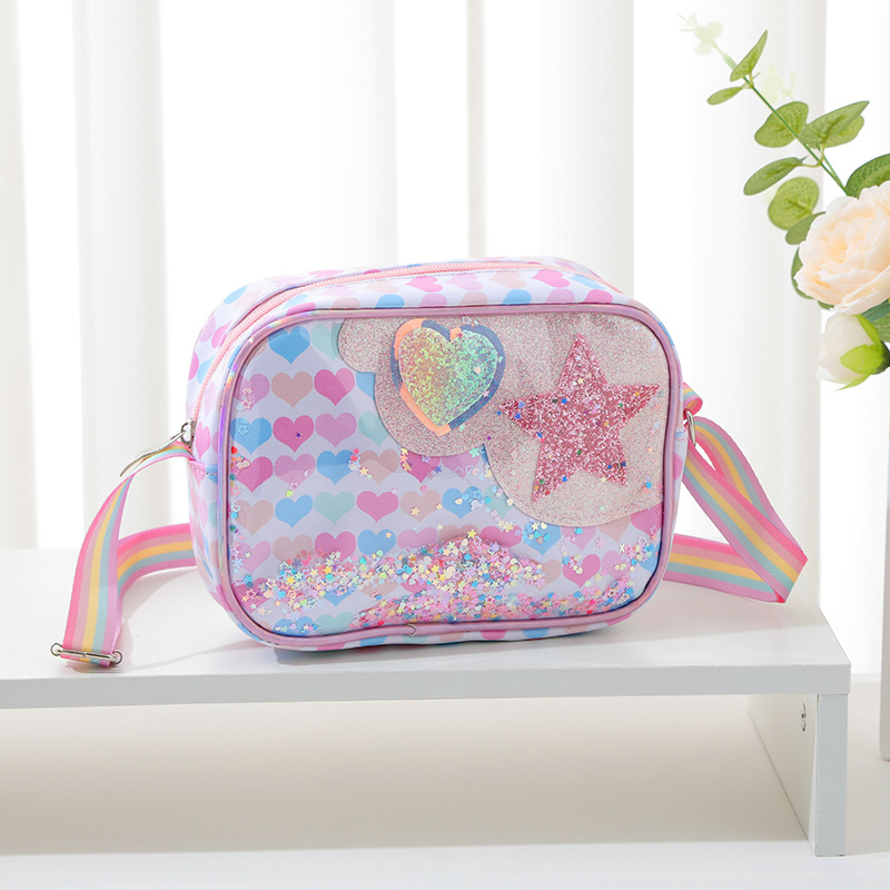 Kid‘s Medium Glitter Polyester Star Heart Shape Cute Square Zipper Crossbody Bag display picture 2