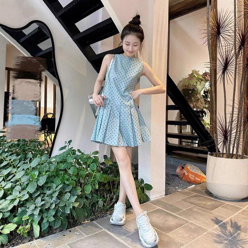 法式设计感无袖背心波点连衣裙子女夏季2025新款气质收腰绝美短裙|undefined