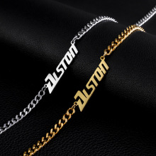 亚马逊爆款定制不锈钢英文字母男士项链个性时尚切割饰品一件起做