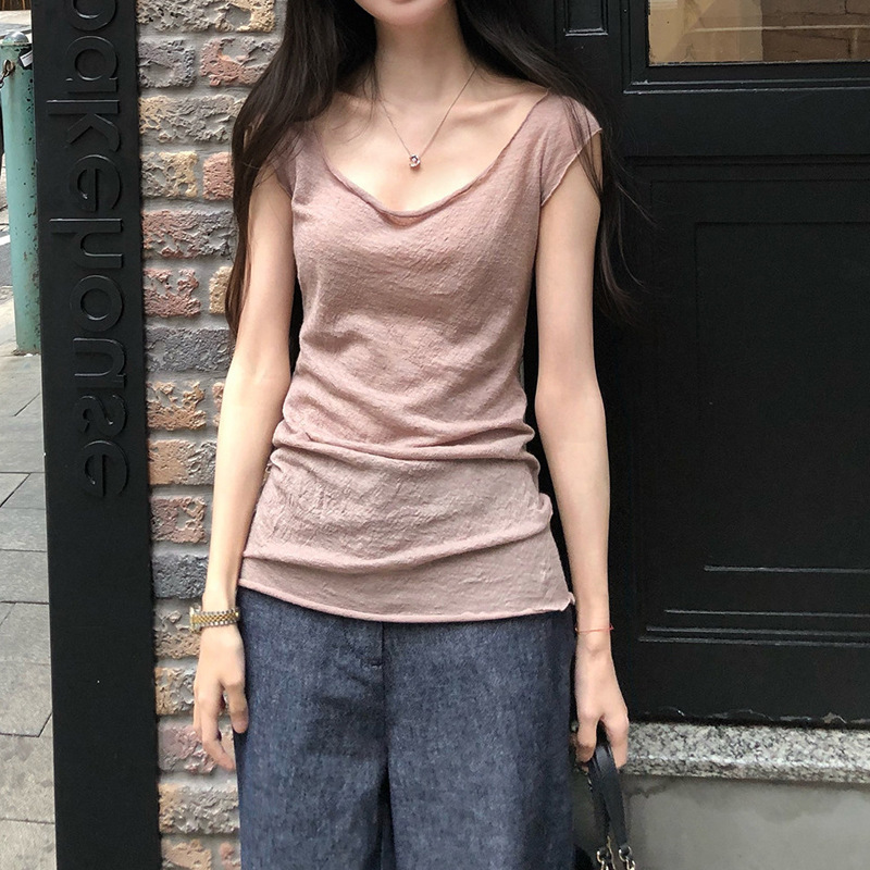 "Rose Poetry Magazine" Pure Vibe Minimalist Natural Raw Edge Slimming Jacquard Wool Blend Versatile T-Shirt Top "Rose Poetry Magazine" Pure Vibe Minimalist Natural Raw Edge Slimming Jacquard Wool Blend Versatile T-Shirt Top