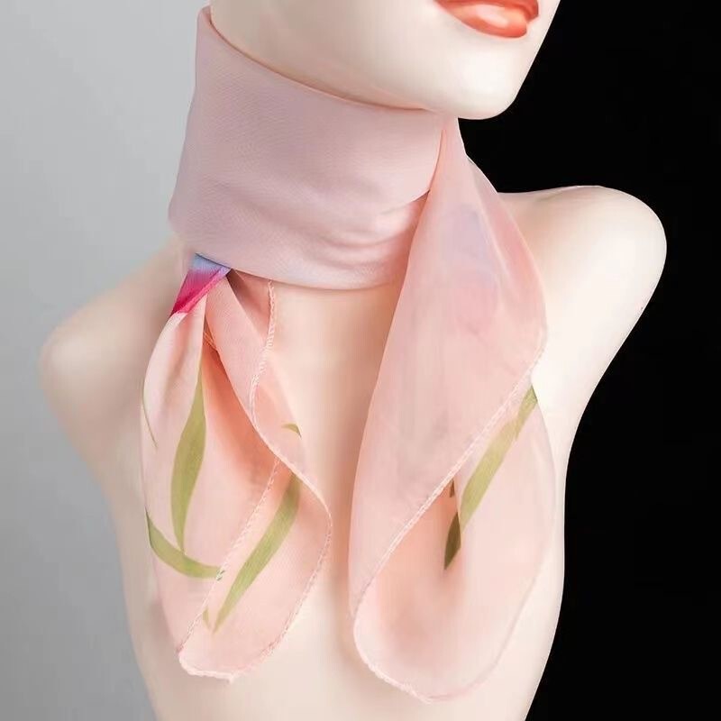 Spring and Autumn New Style Chiffon Printed Small Square Scarf Mom Square Dance Scarf Scarf Travel Decorative Gauze Scarf