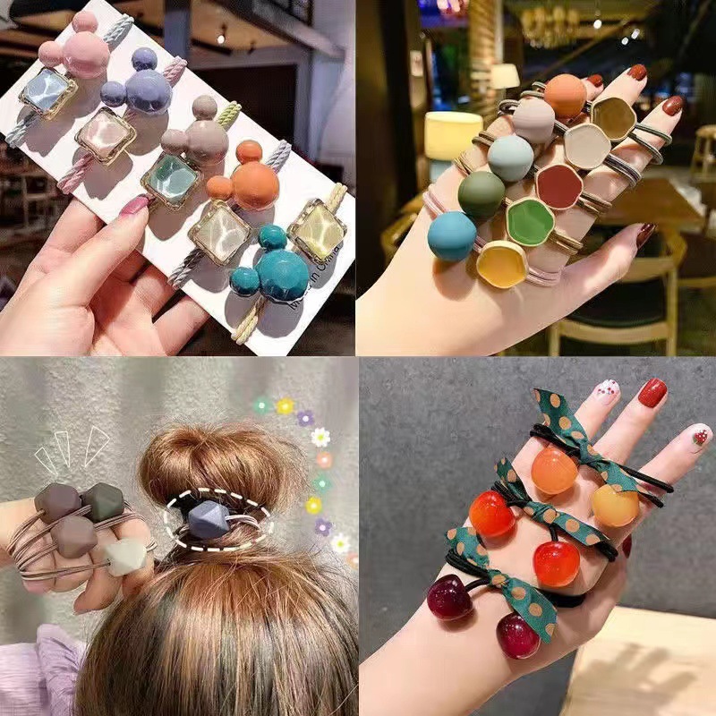 Korean Style Cherry Hair Rope Fashion Cyber Red Hair Ring Rubber Band Hair Rope Leather Headwear Female Adult Student Simple