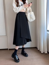 大码女装2025胖妹妹秋季新款半身裙中长不规则高腰西装A字裙女