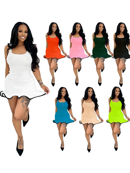 M3080 European and American Cross-border Women's Clothing Amazon AliExpress Summer Sleeveless Wave Curl Slim-fit Vest dress