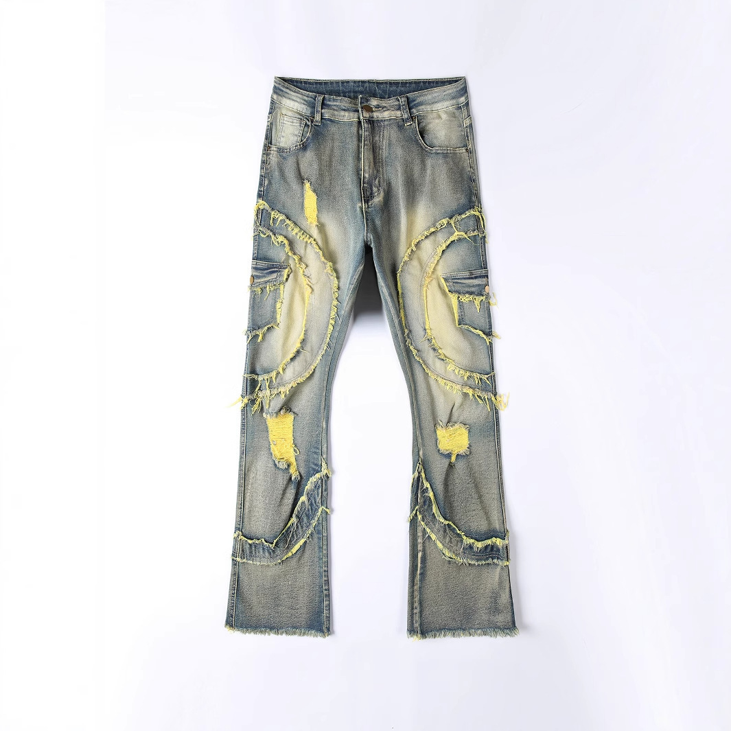 Nuevos jeans transfronterizos europeos y estadounidenses para hombres, tendencia de empalme, elástico, jeans elásticos