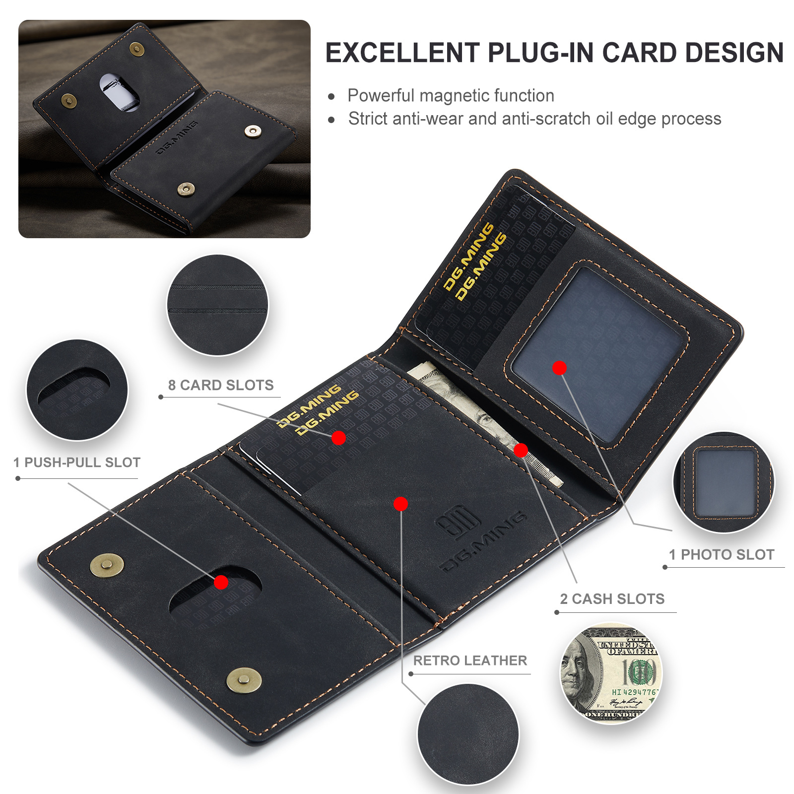 DG.MING juodas, aukštos klasės, 30 % nuolaidos kortelių krepšys, retro stiliaus, PU odos, kreditinių kortelių krepšys, vizitinių kortelių dėklas, kelioms kortelėms skirtas asmens tapatybės krepšys._voghion.com