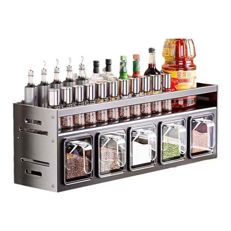 Kitchen seasoning box storage rack without punching wall-mounted…