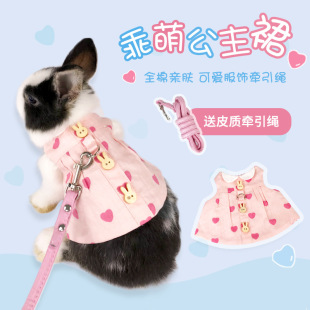 New Rabbit and Cat Pet Outing Leash Set, Cute Preppy Style Rabbit Leash Pet Clothes