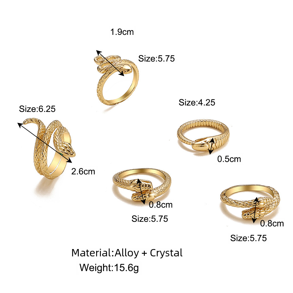 Heißer Schlangenring Kreative Persönlichkeit Mondperlenring Set 6-teiliger Metallgelenkring_voghion.com
