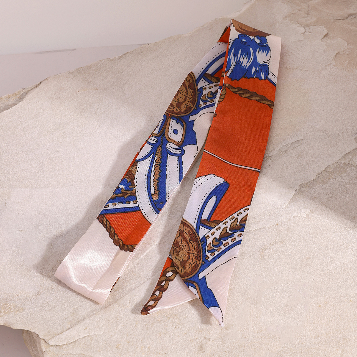 Jieding Diadema larga de poliéster de seda de imitación europea y americana, cinta de impresión de color rojo y blanco, accesorios de diseño de todo fósforo transfronterizos