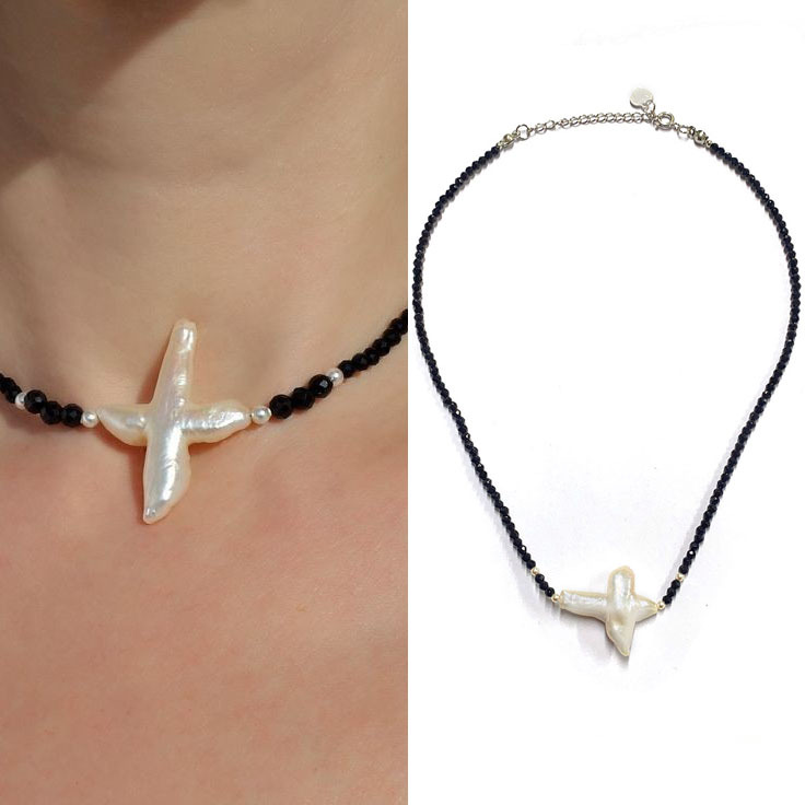 블랙 크리스탈 목걸이 40+5CM