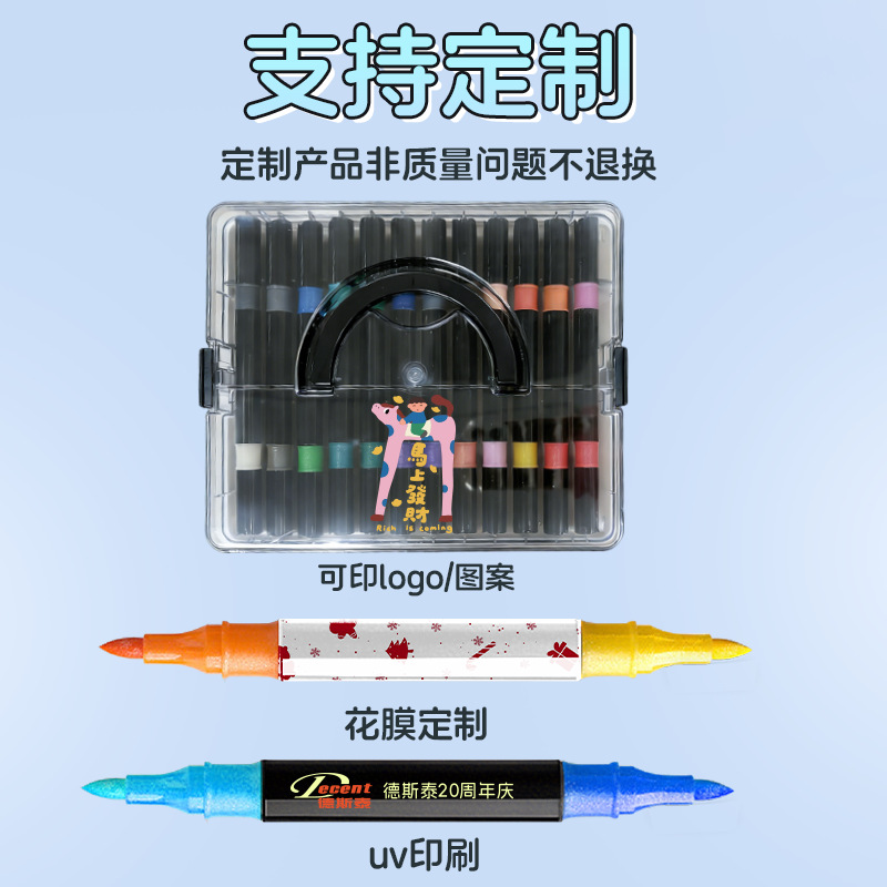 Doble cabeza de doble color marcador flash logotipo personalizado acuarela bolígrafo manual especial pintura flash pastel bolígrafo personalizado etiqueta