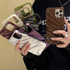 立体シルク柄 iPhone17promax/Apple16/15/14/13対応 携帯ケース 無地 光沢 カップル向け ソフトケース