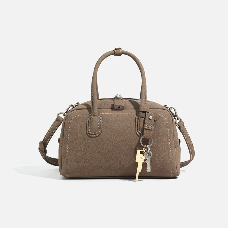 CAHSYH&LDNK Genuine Leather Boston Handbag for Women 2026 New Retro Commuter Bowling Crossbody Bag - Thumbnail 3