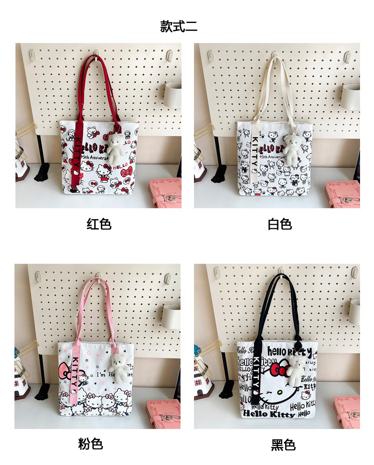 The new fashionable cartoon canvas bag, simple and versatile tote bag, cute commuting single-shoulder tote large bag, is selling well across borders Item Picture