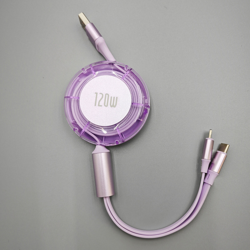 Huawei Apple 14/16 Type-c 格納式 2 対 2 車高速充電ケーブルに適した透明な 120W データケーブル|undefined