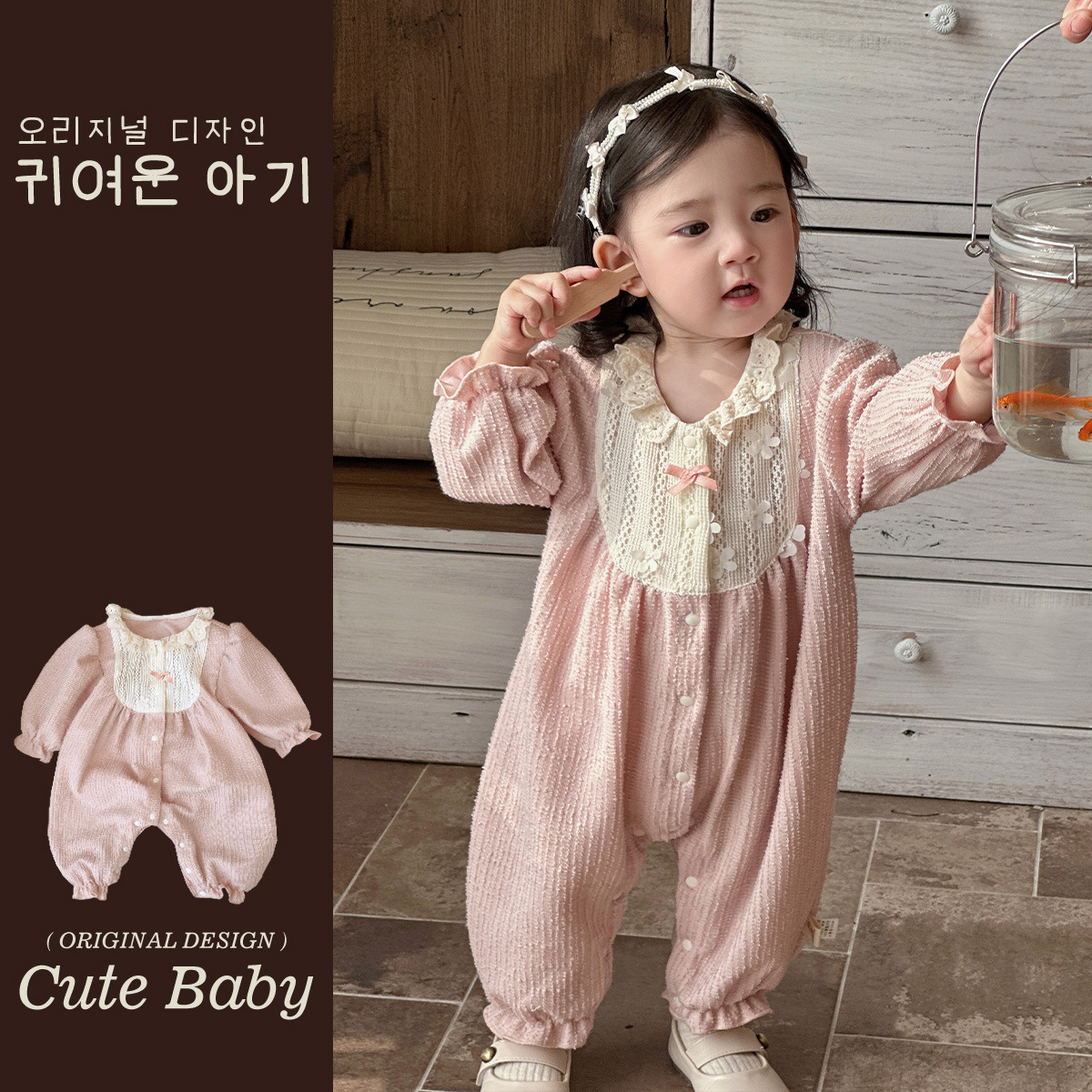 2025 nueva ropa de primavera estilo occidental versión coreana linda chica bebé lindo lazo ropa de salida súper linda ropa de escalada de encaje